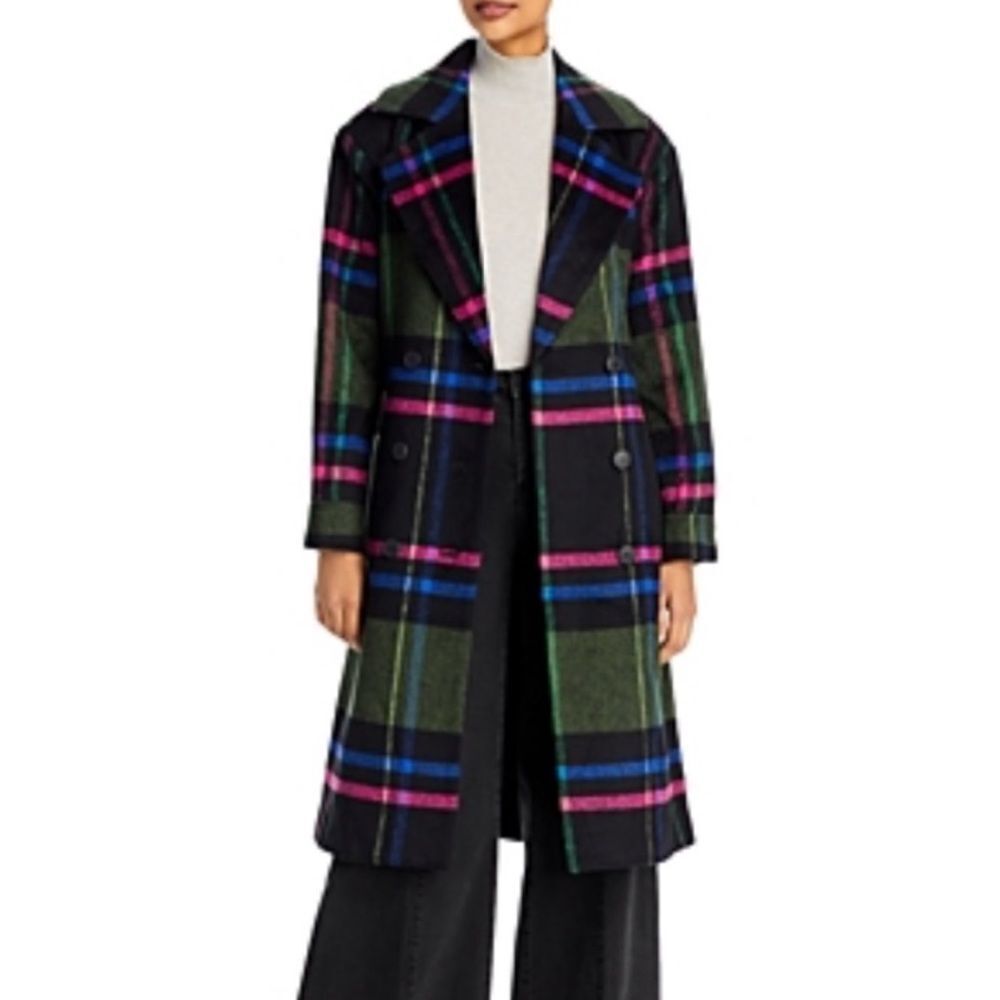 Aqua Multicolor Plaid Pea Coat oversized size XS